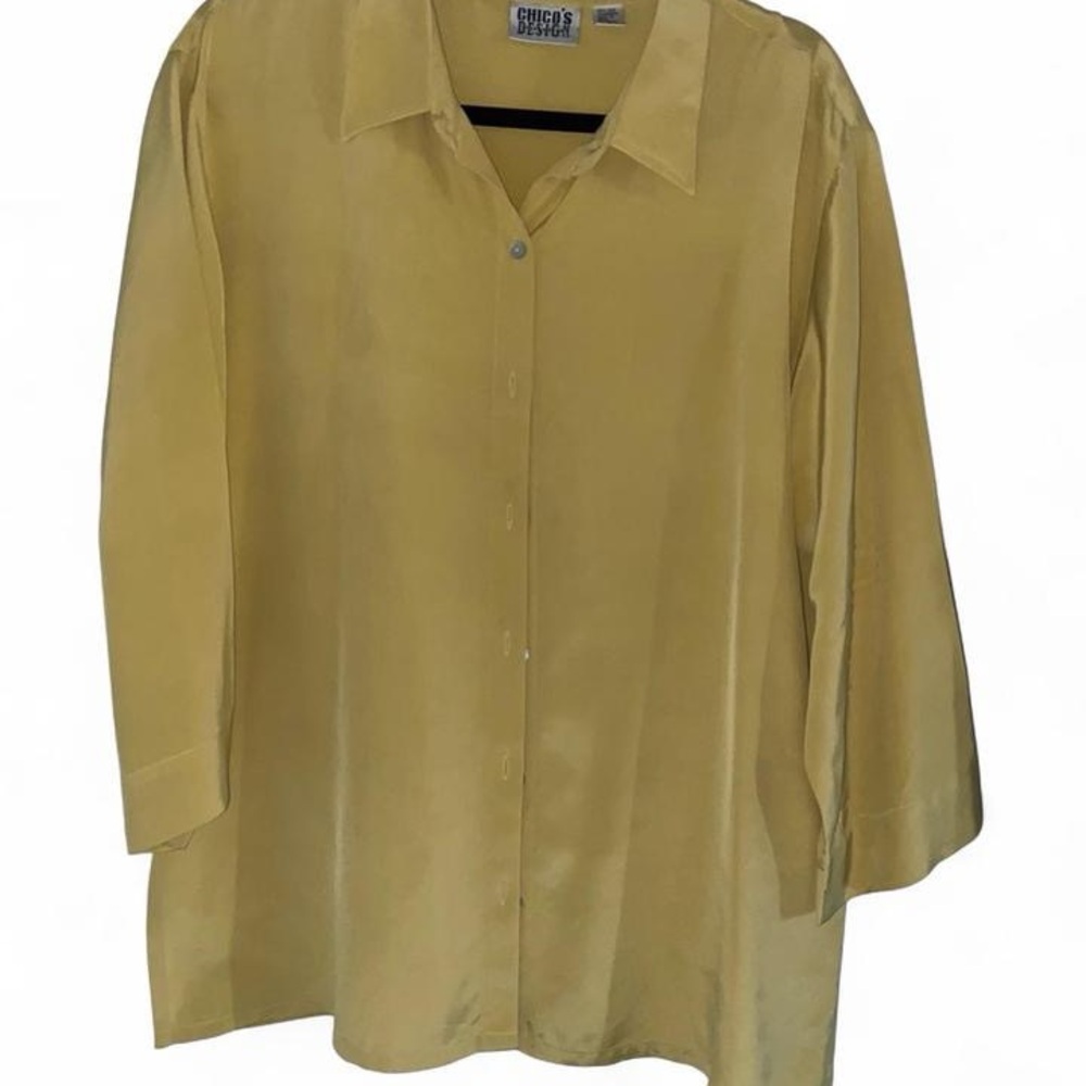 Chico's Design Light Yellow Silk Blend Blouse - Picture 1 of 5